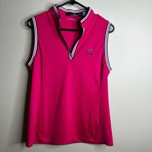 RLX Ralph Lauren Polo Shirt Womens M Pink Sleeveless Tank 1/4 Zip Golf Tennis